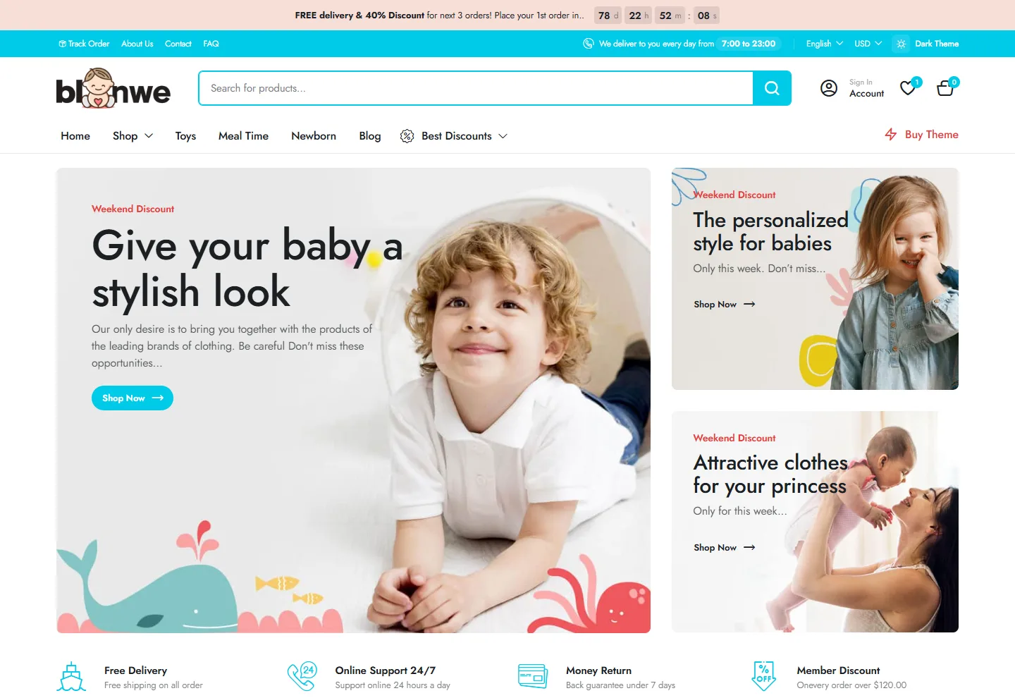 Anne / Bebek / Oyuncak (E-Ticaret) web sitesi örneği: Çocuk Butik ana sayfası