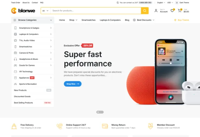 Elektronik (E-Ticaret) web sitesi örneği: Elektronik Market ana sayfası