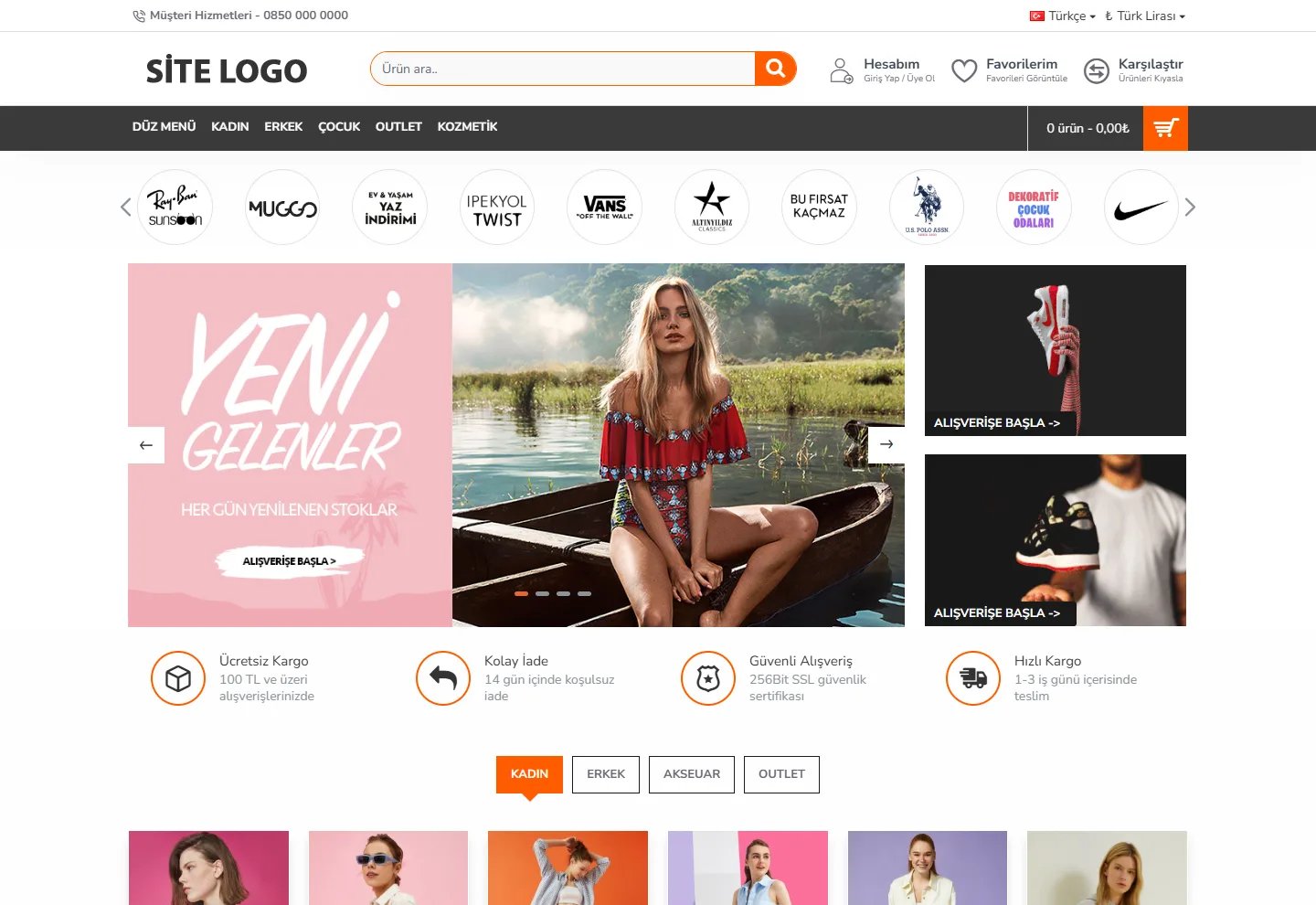 Moda / Giyim (E-Ticaret) web sitesi örneği: Butik E-Ticaret ana sayfası