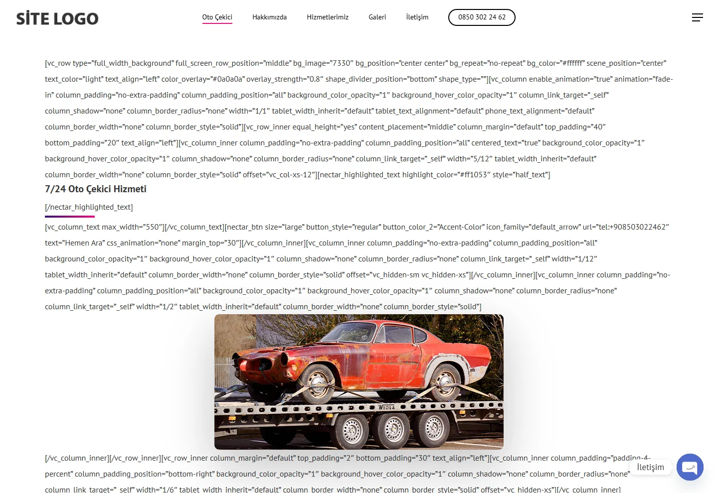 Çekici & Yol Yardım web sitesi örneği: Çekici ana sayfası