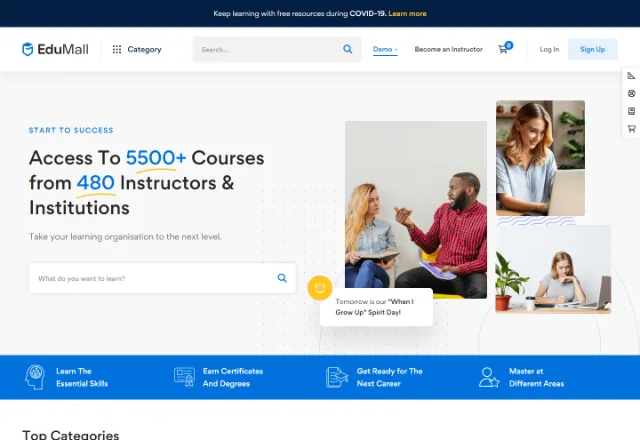 Online Kurs Platformu web sitesi örneği: Eğitim Merkezi Elit ana sayfası
