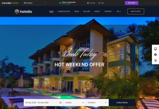 Otel web sitesi örneği: Otel Pro ana sayfası