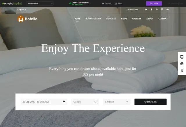 Otel web sitesi örneği: Otel Modern ana sayfası
