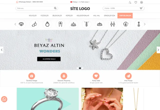 Takı / Mücevher (E-Ticaret) web sitesi örneği: Kuyumcu E-Ticaret ana sayfası