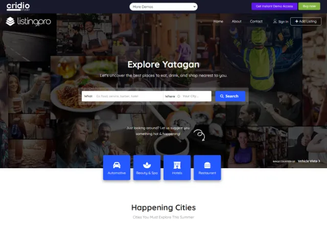 Şehir & Firma Rehberi web sitesi örneği: Şehir Rehberi Modern ana sayfası
