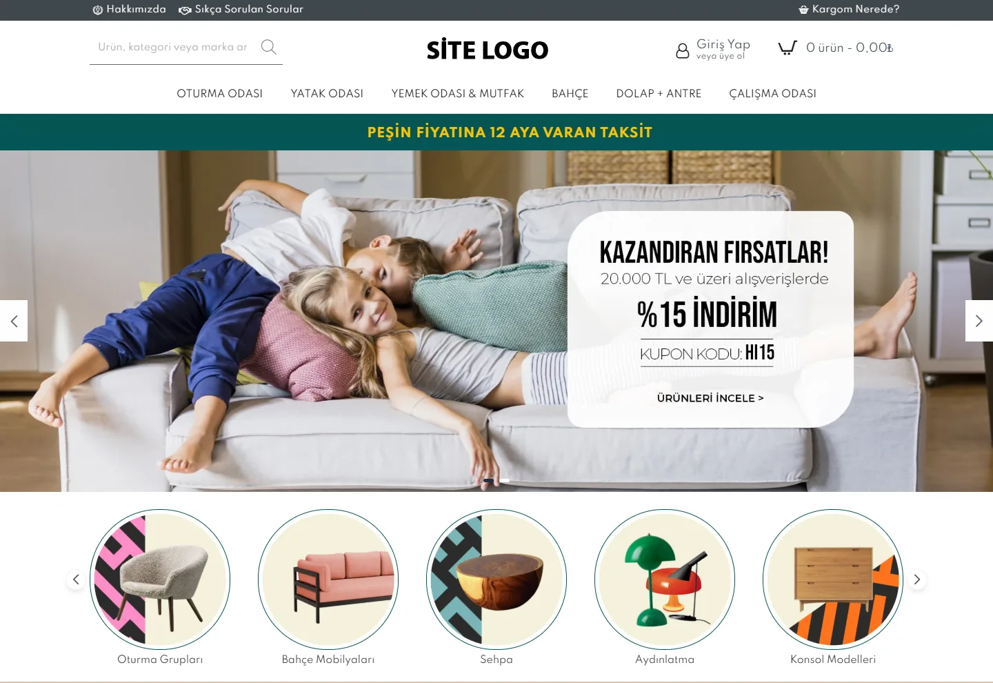 Mobilya (E-Ticaret) web sitesi örneği: Mobilya E-Ticaret ana sayfası