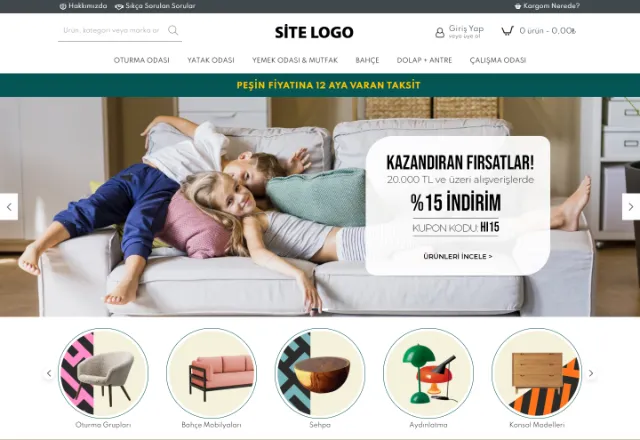 Mobilya (E-Ticaret) web sitesi örneği: Mobilya E-Ticaret ana sayfası