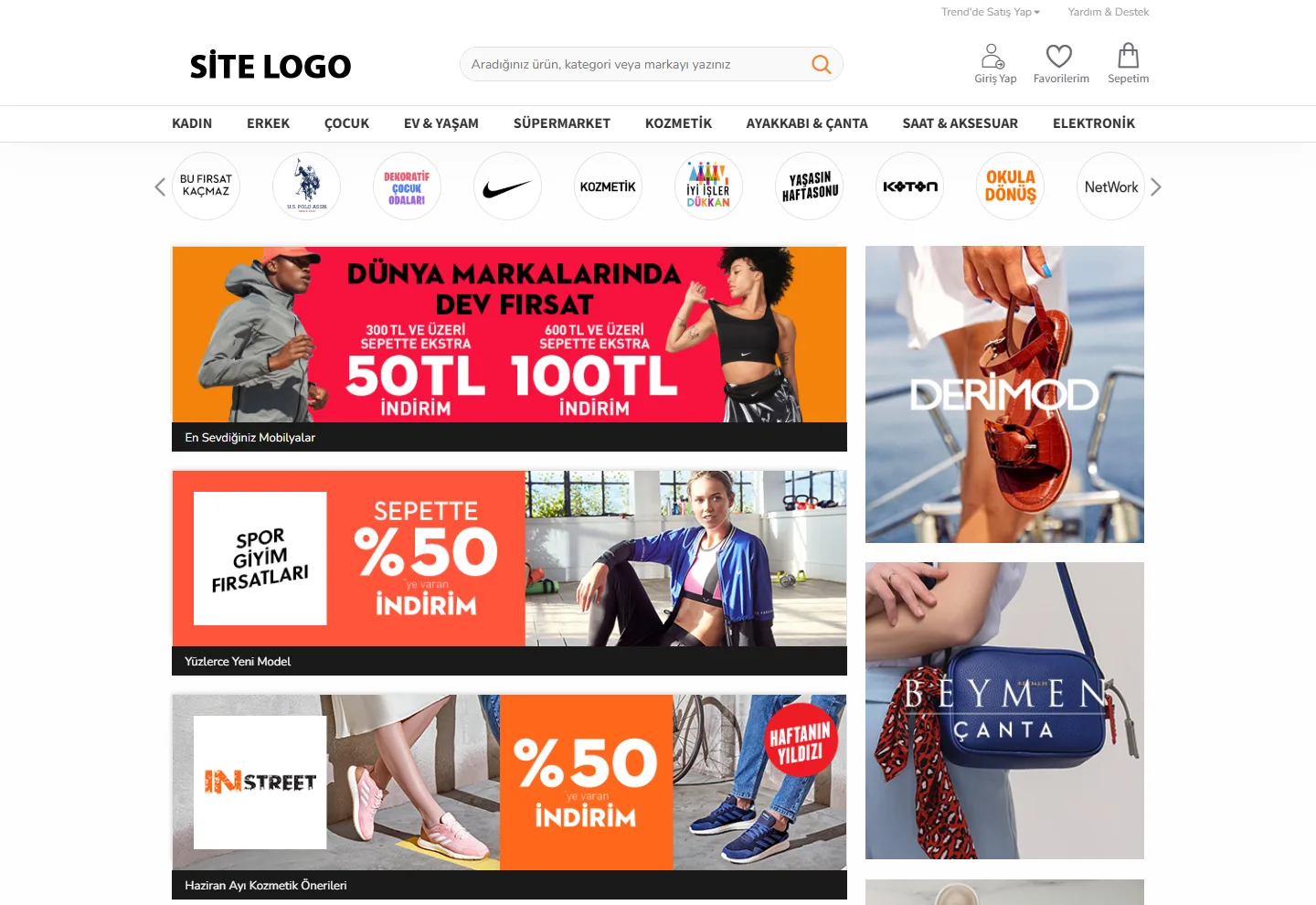 Pazaryeri (E-Ticaret) web sitesi örneği: Pazaryeri 2 ana sayfası