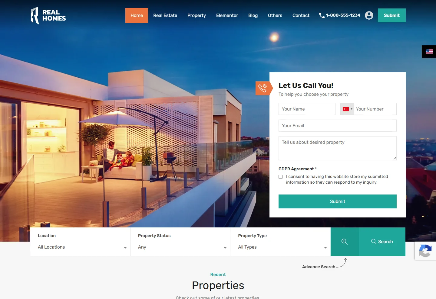 Emlak Ofisi web sitesi örneği: Gayrimenkul Modern ana sayfası