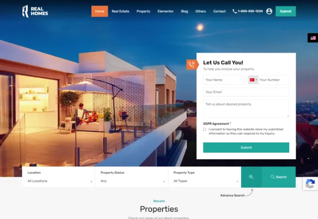 Emlak Ofisi web sitesi örneği: Gayrimenkul Modern ana sayfası