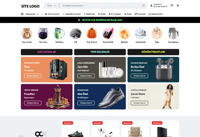E-Ticaret web sitesi örneği: E-Mağaza Zarif ana sayfası