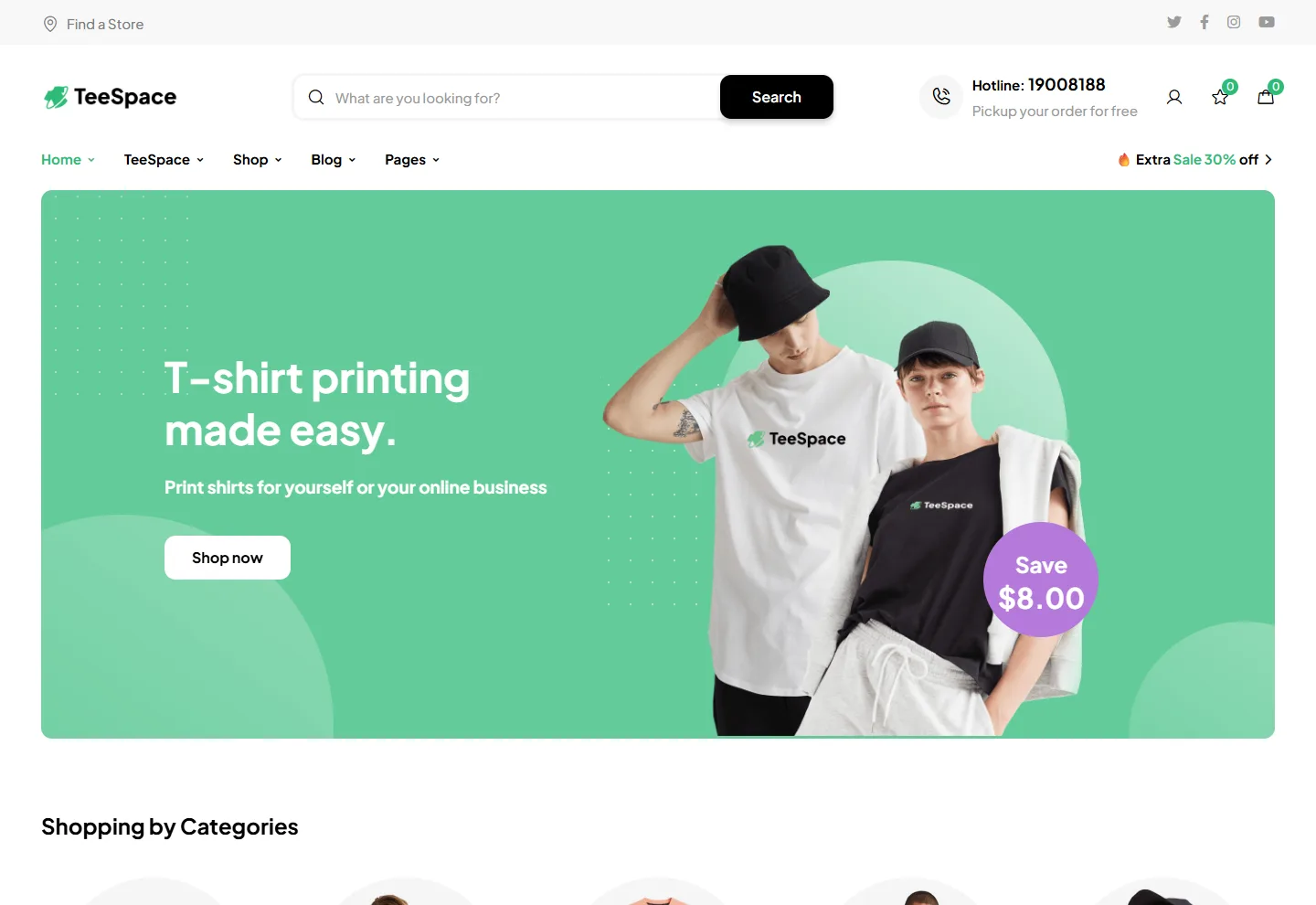 Moda / Giyim (E-Ticaret) web sitesi örneği: Tişört Butik Pazar ana sayfası