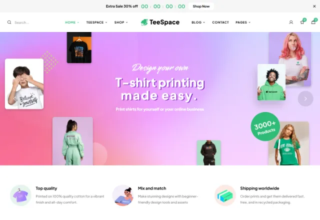 Moda / Giyim (E-Ticaret) web sitesi örneği: Tişört Butik Modern ana sayfası