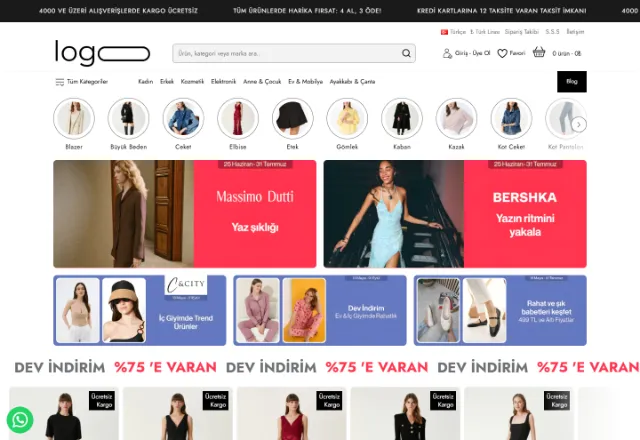 E-Ticaret web sitesi örneği: Trend E-Ticaret ana sayfası