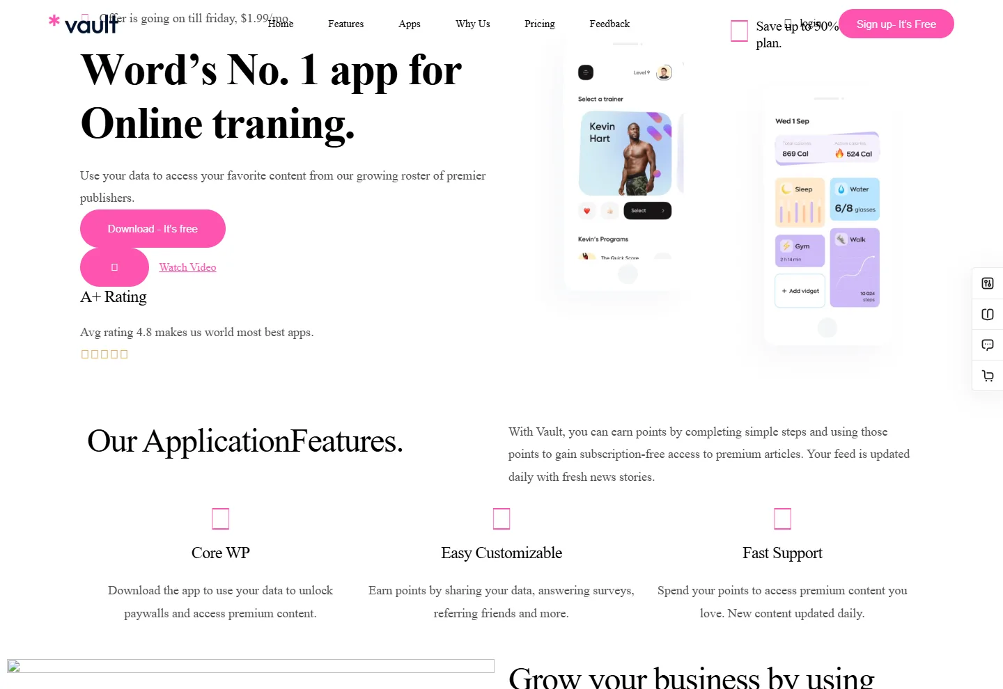 Landing Page web sitesi örneği: Uygulama Tanıtım ana sayfası