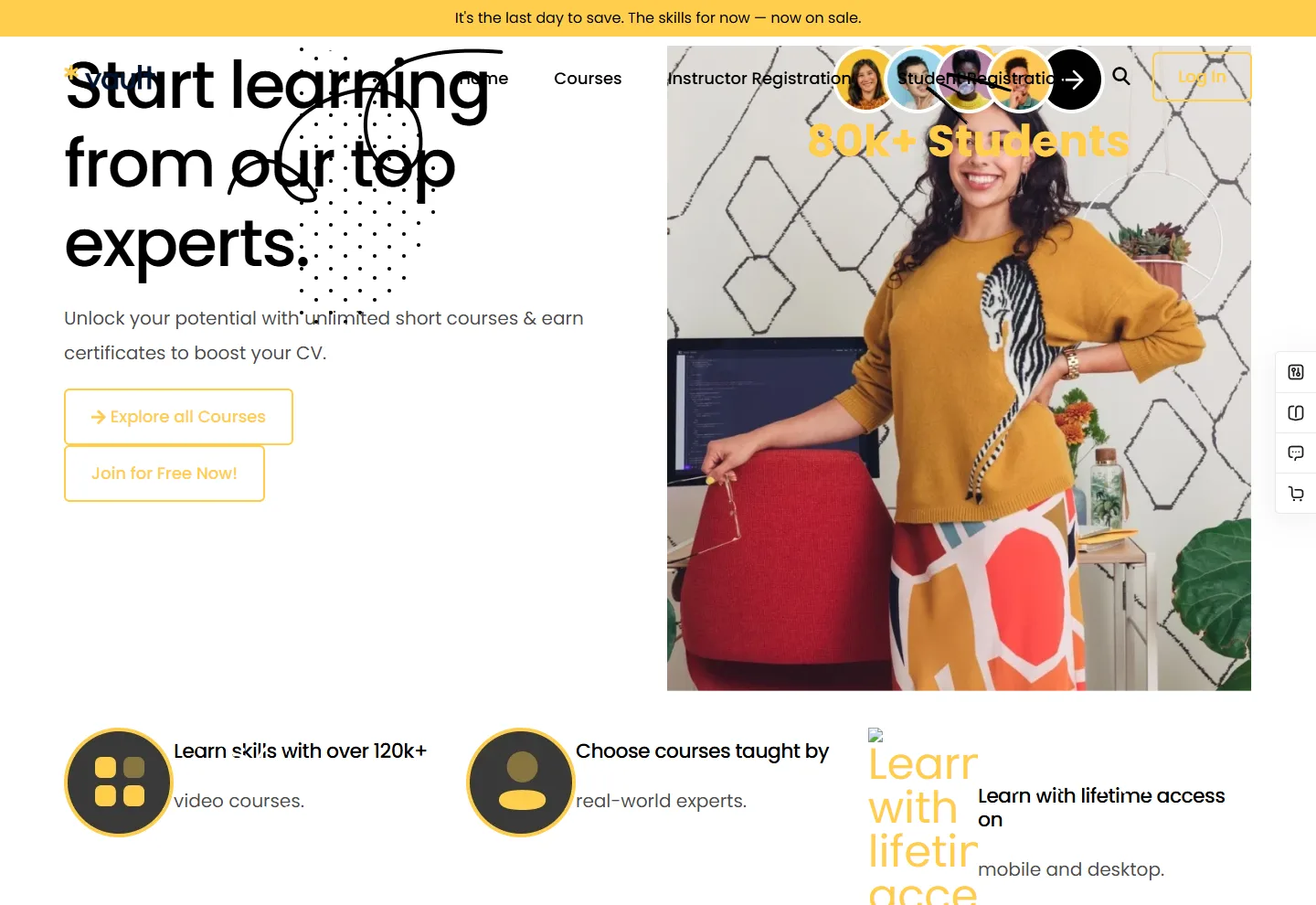 Online Kurs Platformu web sitesi örneği: Online Akademi ana sayfası