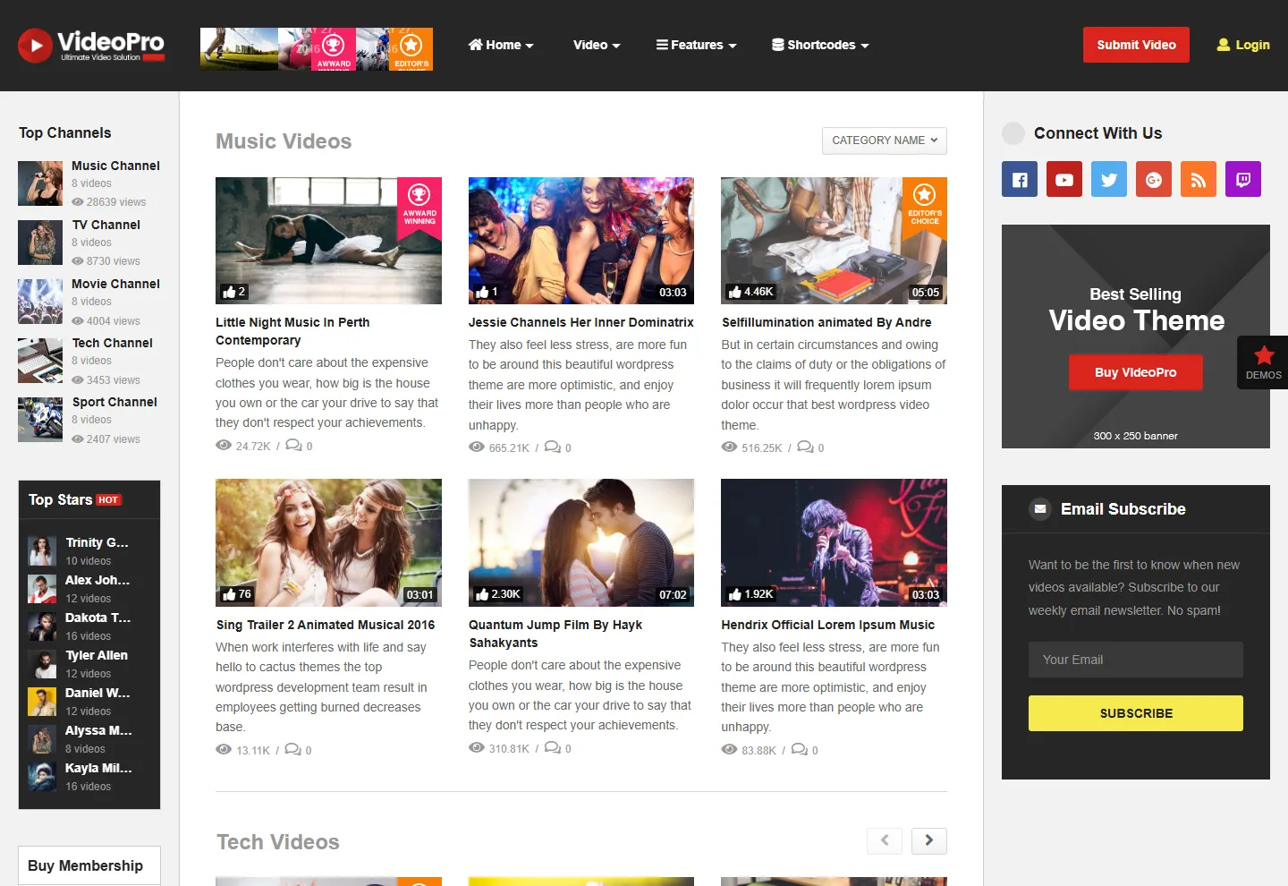 Video web sitesi örneği: Video Portal Plus ana sayfası