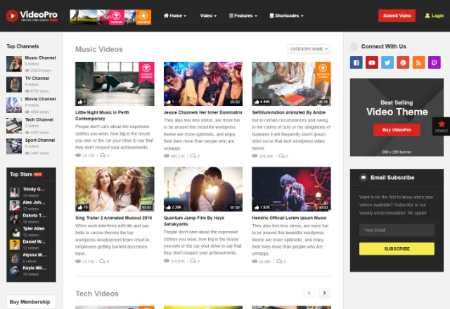Video web sitesi örneği: Video Portal Plus ana sayfası