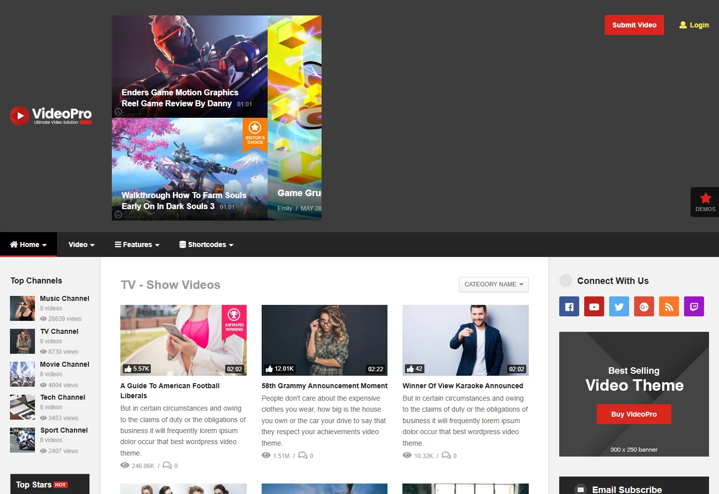 Video web sitesi örneği: Video Portal Prestij ana sayfası
