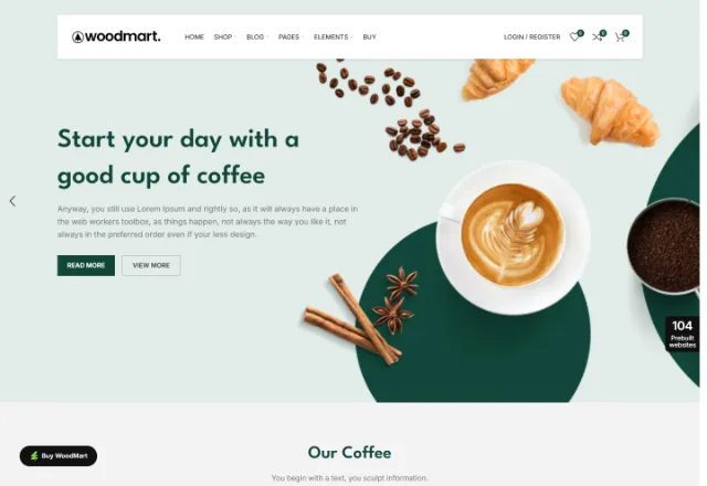 Market / Gıda (E-Ticaret) web sitesi örneği: Kahve Dükkânı ana sayfası